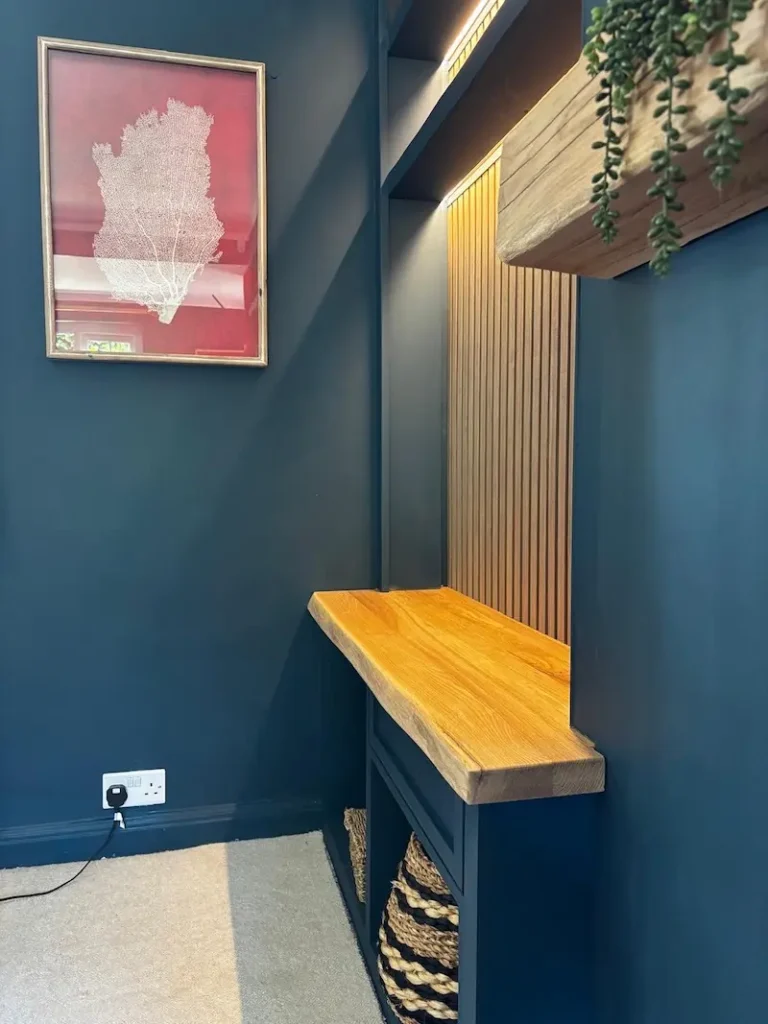 Live edge worktop table incorporated into tunbridge wells carpentry job