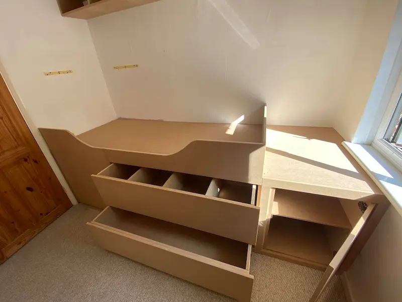 Mdf bed frame built into box room