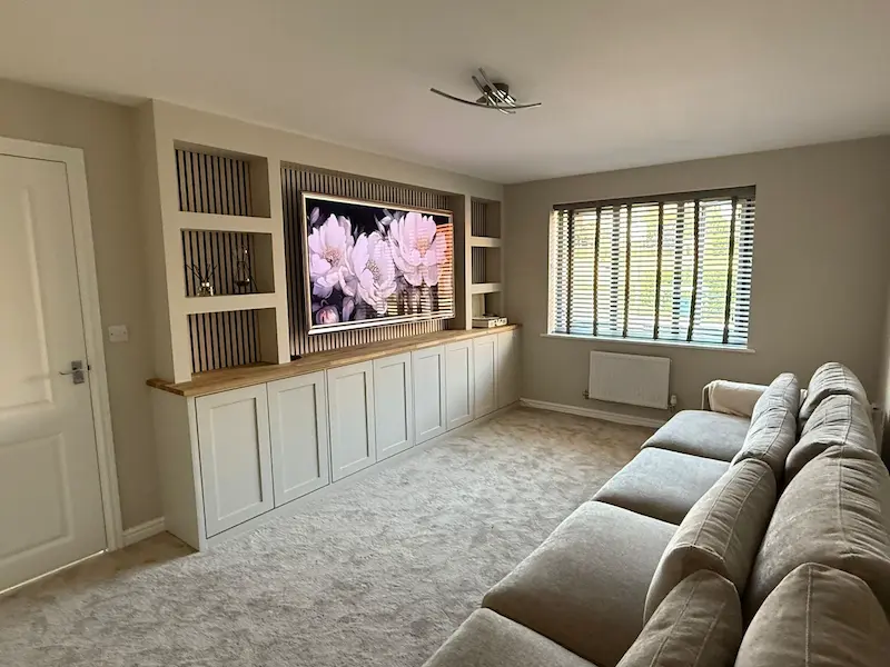 Modern grey media wall entertainment walls custom built to sit your space
