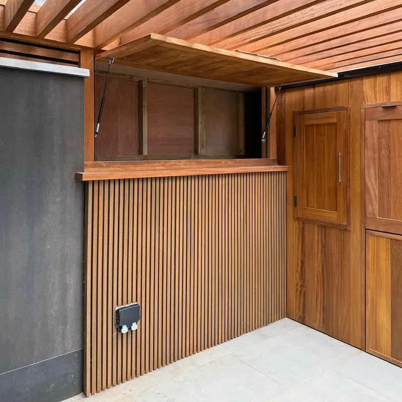 Additional storage area and wired in electrical sockets