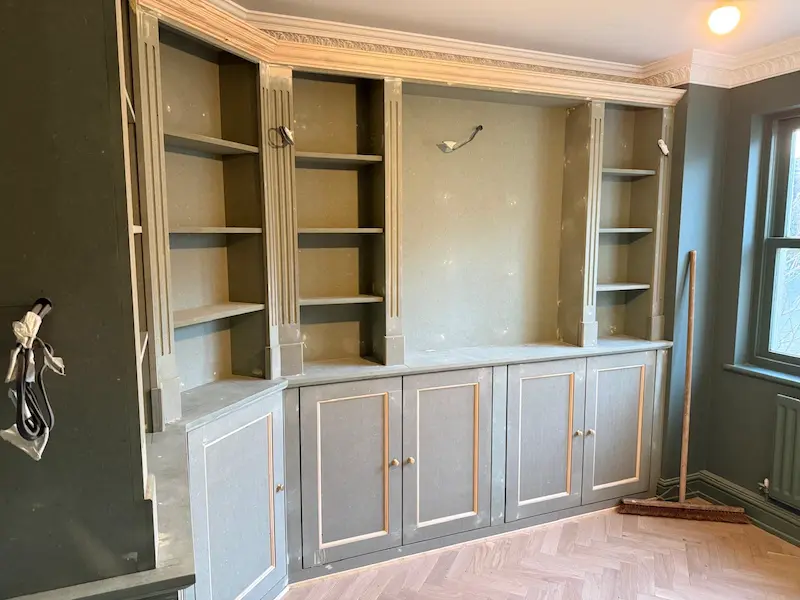 Furniture fitted and ready to paint with farrow and ball top coat in green smoke