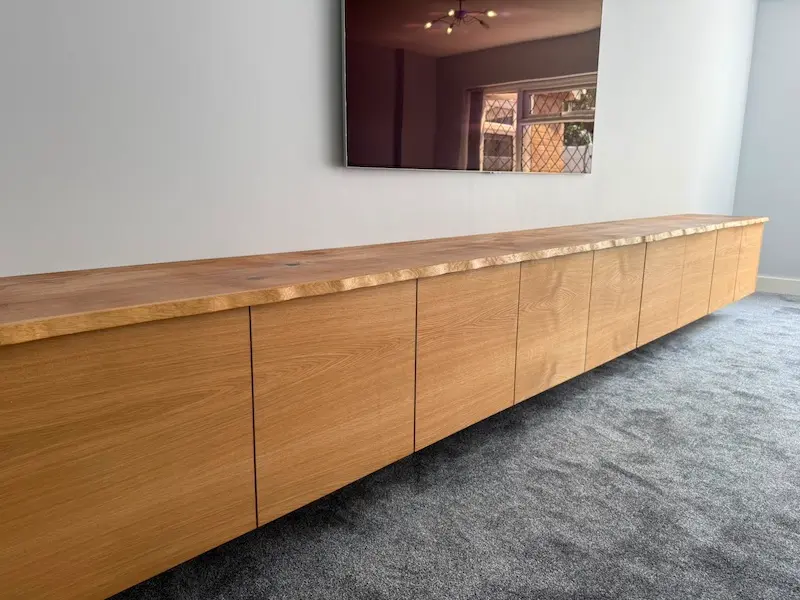 Live edge waney edge Oak topped tv cabinet