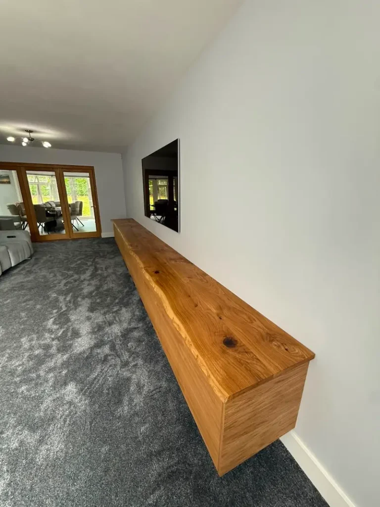 Long solid Oak floating media wall tv cabinet in Westerham